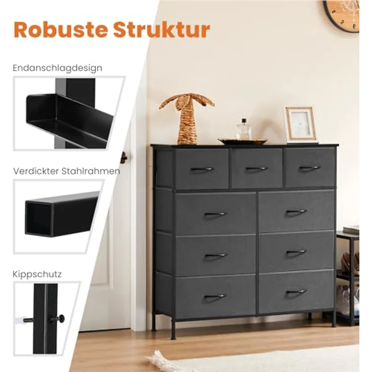 Sweetcrispy Kommode für Schlafzimmer, breite Schublade Kommode, 9 Stoffschubladen mit Griffen, Schubladen aus Stoff, Schrank, TV Stand für Schlafzimmer, Schrank, Wohnzimmer, Kinderzimmer – Bild 8