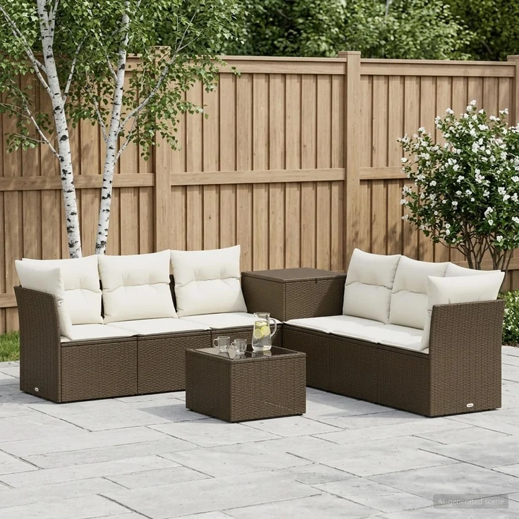 vidaXL Sofa Set 8 stk. Braun und Creme Weiß Polyrattan und Stahl 3448272 – Bild 1