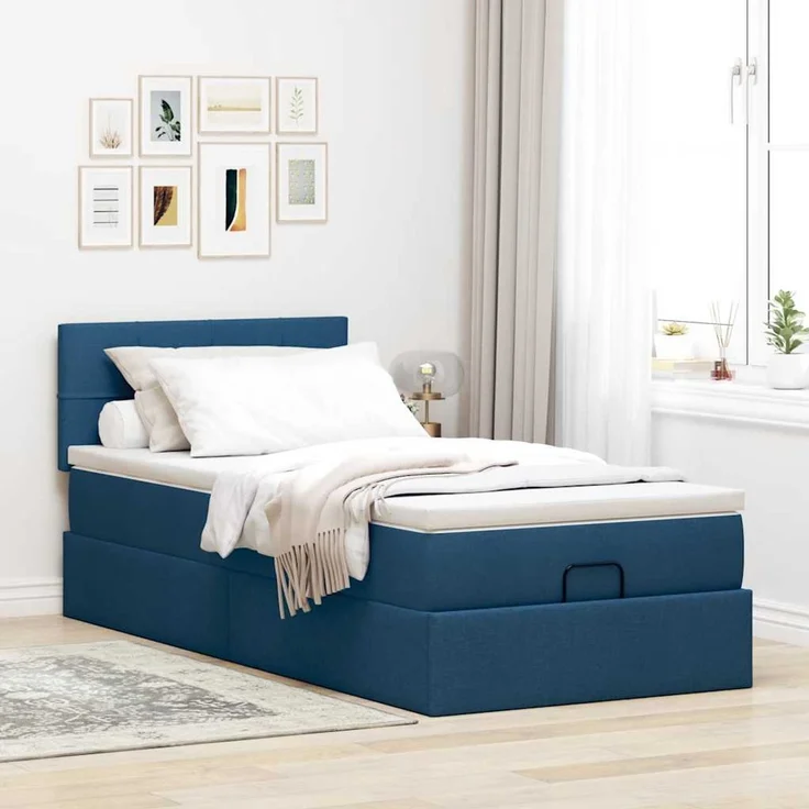 vidaXL Ottoman-Bett mit Matratze Blau 90x200 cm Stoff 3311434 – Bild 3