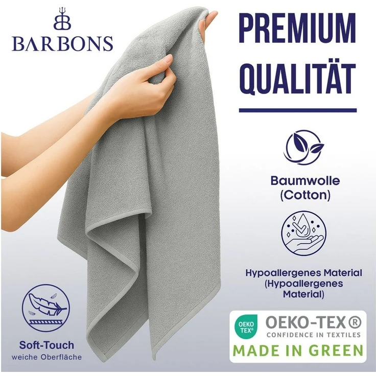 BARBONS Badetücher Duschtücher Set, Handtücher 4-tlg 70x140cm Badetuch, Handtuch, (4-St), Walkfrottee, 100% Baumwolle, saugstark, weich – Bild 2