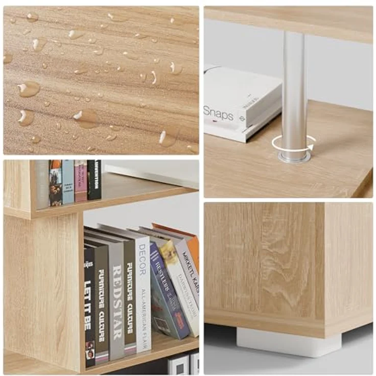 Mondeer Computertisch L-Förmig, Eckschreibtisch, mit 360 Grad Drehbarem Bücherregal für Arbeitszimmer Wohnzimmer Büro 157 x 45 x 130,5 cm, Eiche – Bild 5