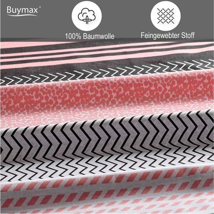 Buymax Bettwäsche, Renforcé, 3 teilig, Bettbezug-Set 200x200 cm 100% Baumwolle mit Reißverschluss, Streifen – Bild 2