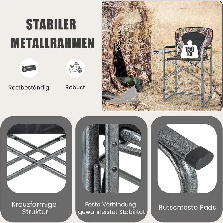 COSTWAY Campingstuhl Anglerstuhl, Faltstuhl, mit Tisch & Getränkehalter – Bild 3