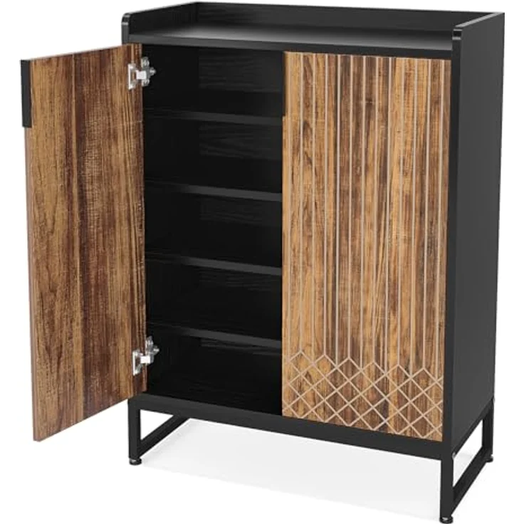 LITTLE TREE Shoe Cabinet for Entryway, 5-Tier Shoe Cabinets with Doors, Industrial Shoe Storage Cabinet, 25 Pairs Wooden Shoe Cabinets for Living Room, Bedroom, Hallway, Black and Brown – Bild 10