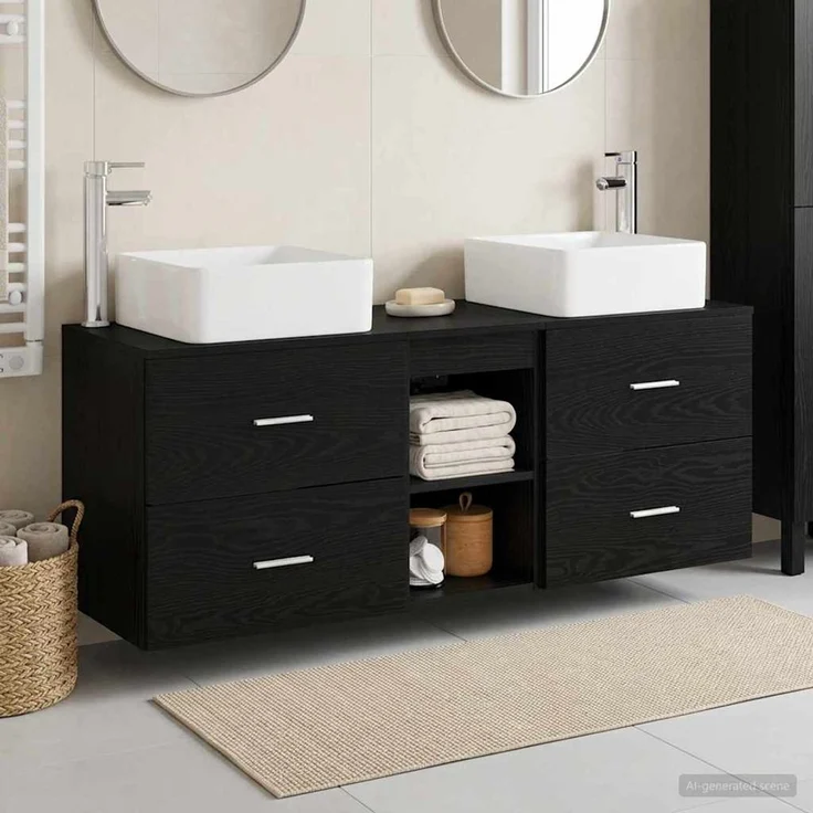 vidaXL Badezimmerschrank-Set 3 stk. Schwarze Eiche 129 x 41 x 80 cm 3405820 – Bild 1
