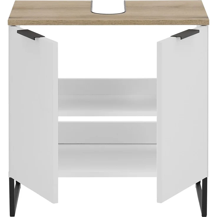 Waschbeckenunterschrank >Denver< 2 Türen, weiß matt / Evoke Eiche dekor - 60x60x35cm (BxHxT) – Bild 5