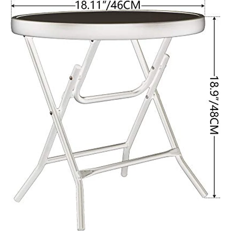 PHI VILLA Klappbar Runder Beistelltisch Glas aus Metall Gartentisch Kaffeetisch Klein Balkontisch wetterfest pflegeleicht für Balkon Garten Terrasse Wohnzimmer – Bild 4