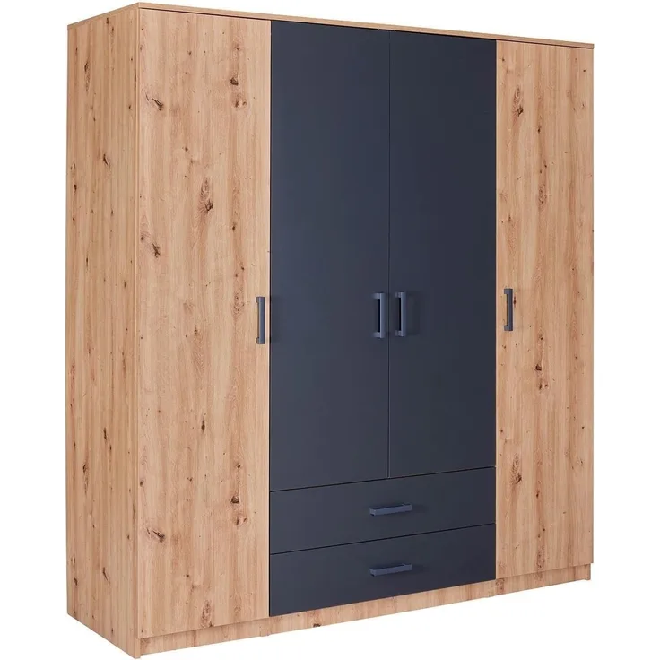 Inter Link - Kleiderschrank - Garderobenschrank - Moderner Schrank -Großer Schrank -Viel Stauraum - Wäscheschrank - Mehrzweckschrank - Schlafzimmerschrank -Vier Türig -Eiche Artisan -Anthrazit -Liora