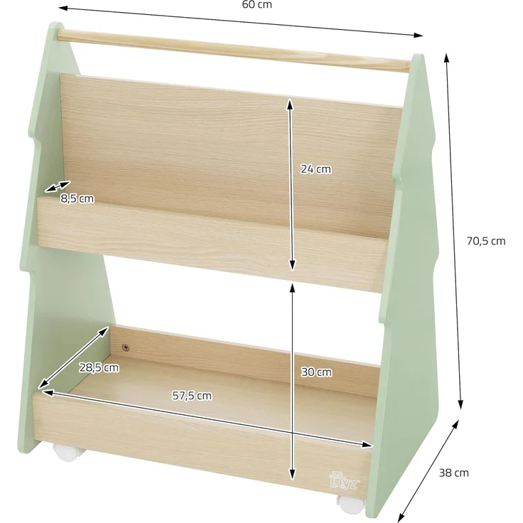 Joyz Spielzeugtruhe Kinderregal Kindermöbel Kinderzimmerregal Spielzeug Spielzimmer Möbel, Tanne Bücherregal mit 3 Ablagen & 4 Rollen MDF / Kiefer – Bild 3