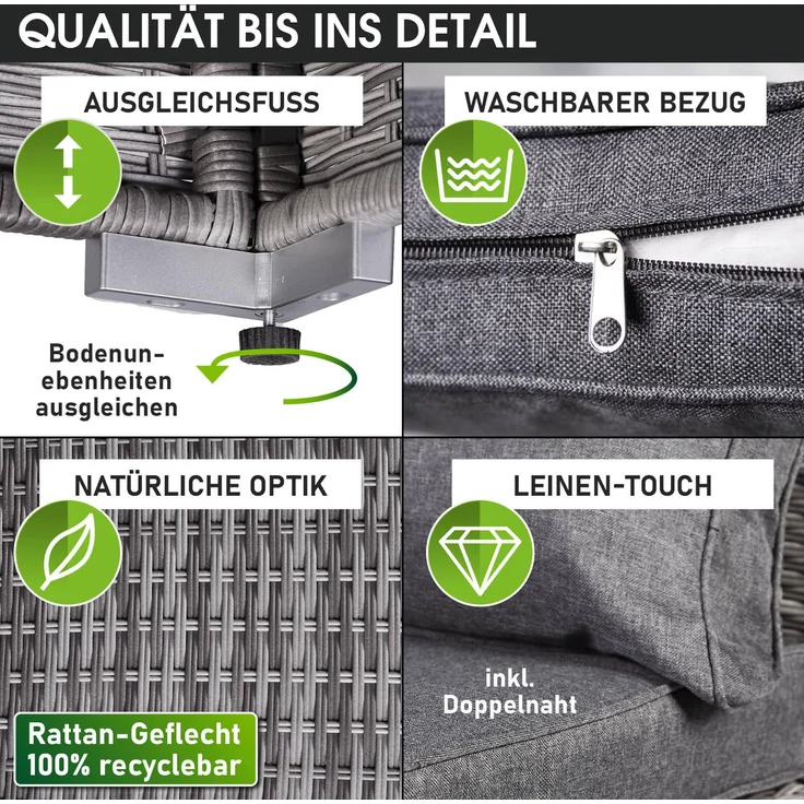 BRAST Gartenmöbel Lounge Sofa Couch Set Royal Grau Poly-Rattan für 4 Personen – Bild 9