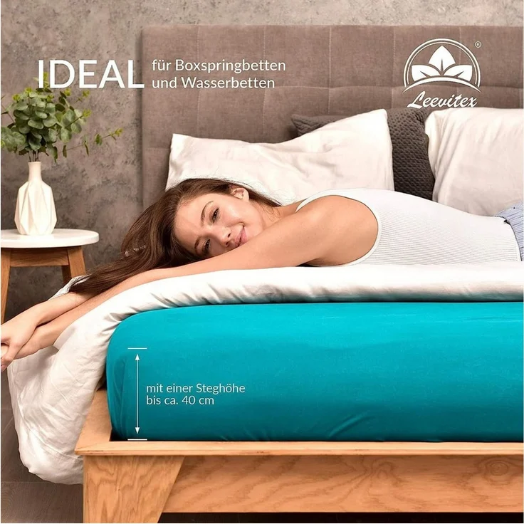 leevitex® Spannbettlaken für Boxspringbetten & Wasserbetten - Spannbetttuch 170 g/m², Gummizug: rundum, 100% Mako-Baumwolle, sehr robust, 180x200 – 200x220 cm + 40 cm Steg – Bild 2