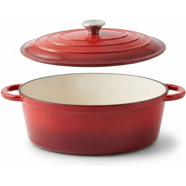 BIG-PAN Bräter Gusseisen Schmortopf 4 L oval Deckel emailliert Bratentopf Cocotte, Gusseisen (Topf Auflaufform Servierpfanne, Schmorpfanne Brotbacktopf), für alle Herdarten, Induktion und Backofen – Bild 1