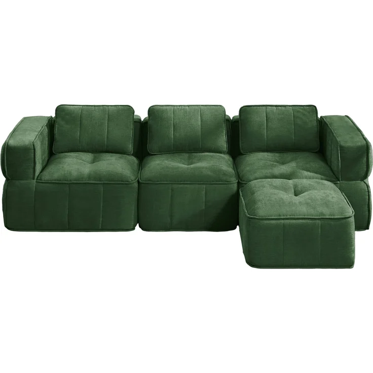 DESVIAE Sofa 3-Sitzer L-Form Grün aus Polyester – 271x162x67 cm – modular, Hocker – Bild 8