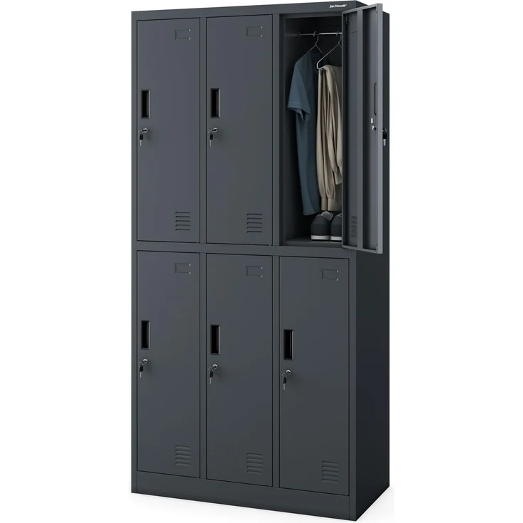 Jan Nowak Schließfachschrank 3B2A Wertfachschrank Metallspind Umkleideschrank 6 Fächer Stahlblech Pulverbeschichtet 185 x 90 x 45 cm (H x B x T) (Anthrazit)