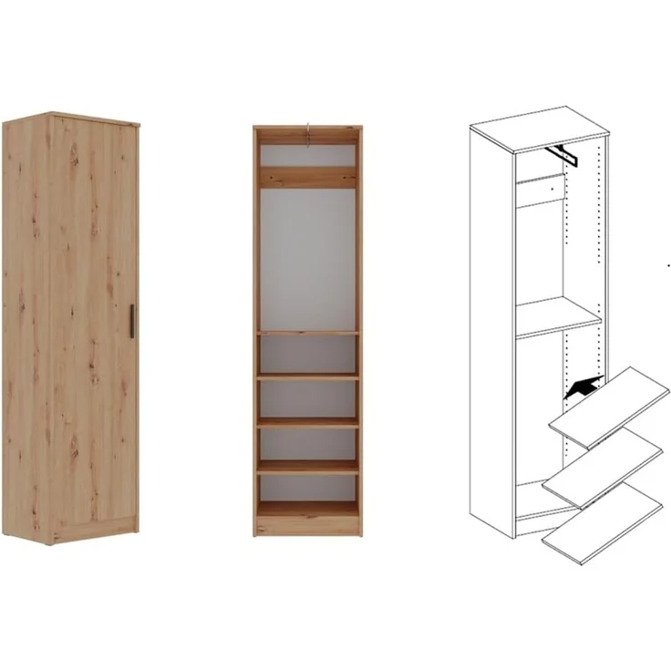 Marmex Möbel Grant Set-48A Eckschrank-System mit Aufsatz 235 cm hoch – 6-teiliges Kleiderschrank-Set für maximalen Stauraum, laminierte Spanplatte, artisan, 143/143x235x40 cm – Bild 5