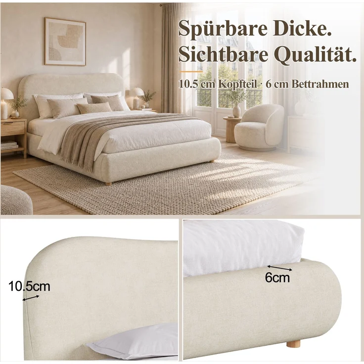 Polsterbett mit Bettkasten, Liegefläche 160×200 cm, hydraulisch, Chenille in Beige, ohne Matratze – Bild 8