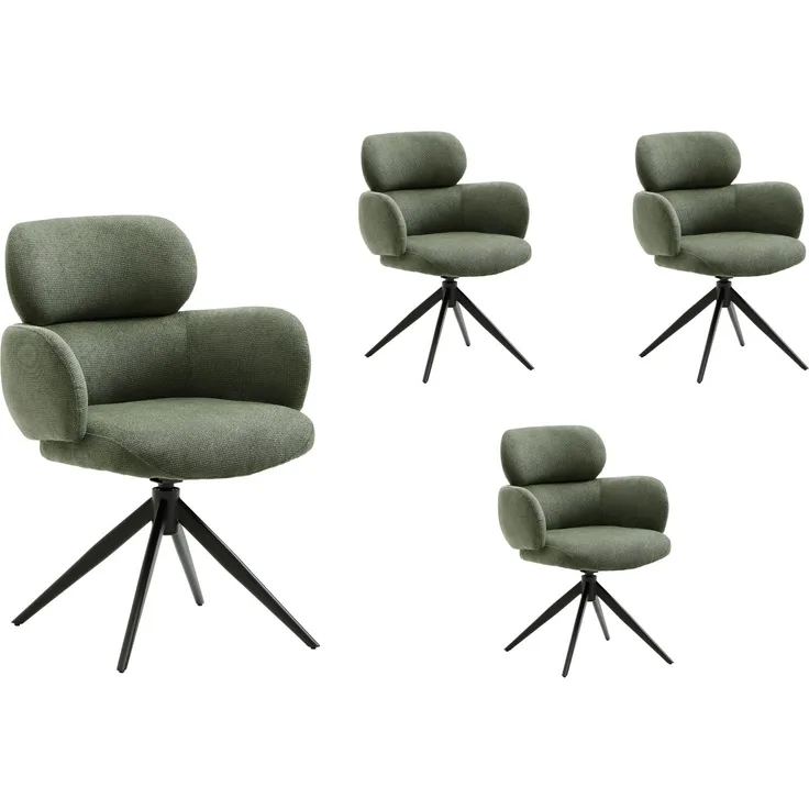 LC Home Esszimmerstühle »Soma« 4er Set Webstoff grün – drehbare Armlehnstühle & Polsterstühle
