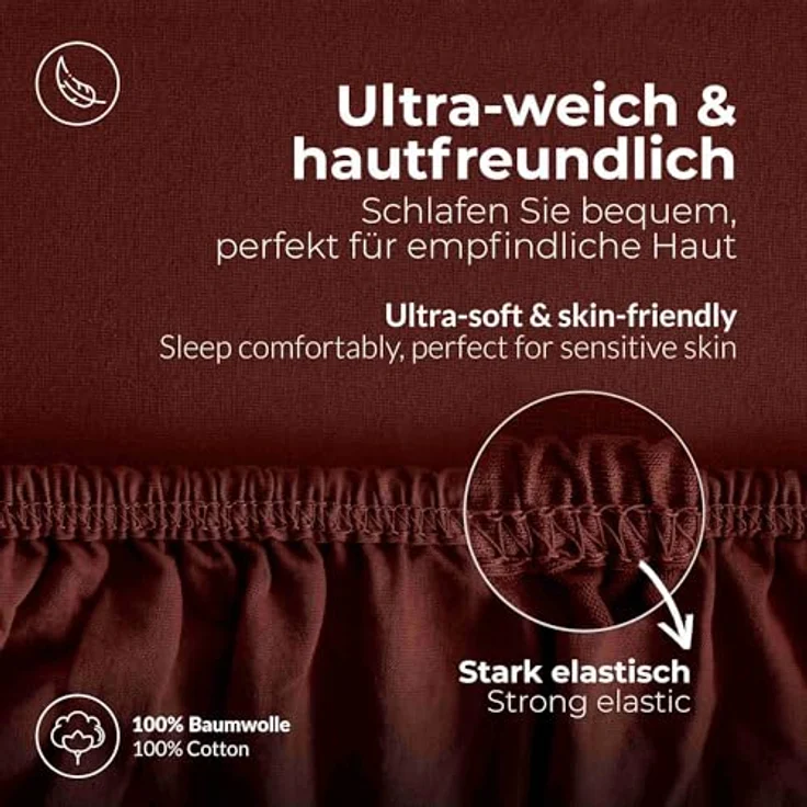 etérea Comfort Jersey Spannbettlaken Bordeaux 180x200 cm - 200x200 cm – Bild 4
