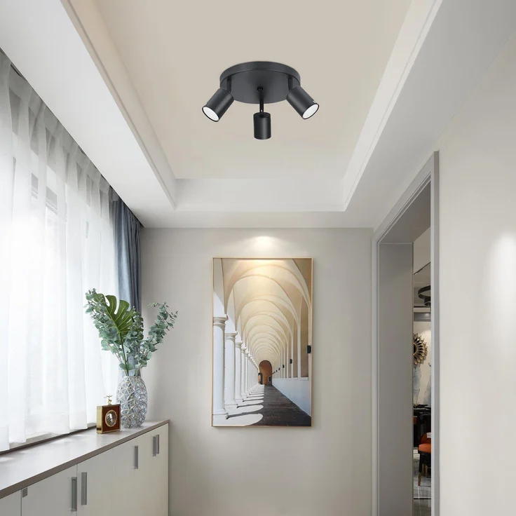 ZMH LED Deckenleuchte Schwarz Deckenstrahler - Deckenlampe 3 Flammig Rund Deckenspots GU10 Strahler Metall Küchenlampe Schwenkbar 350° Spotleuchte für Wohnzimmer Schlafzimmer Küche Flur - Ohne Birne – Bild 3