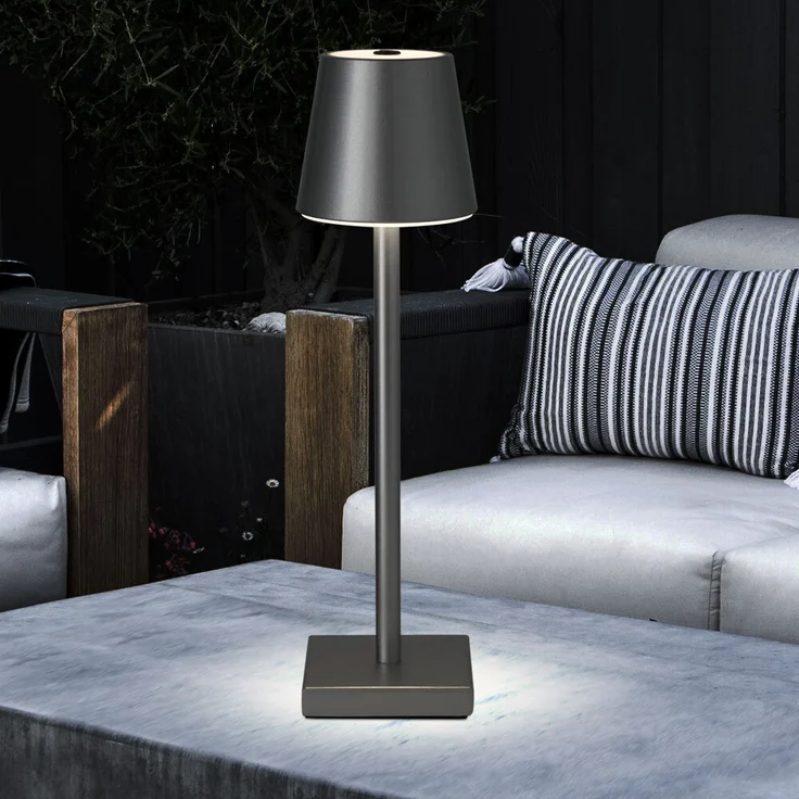 LED Tischleuchte, silber, Touchdimmer, Akku, USB, H 38 cm – Bild 4