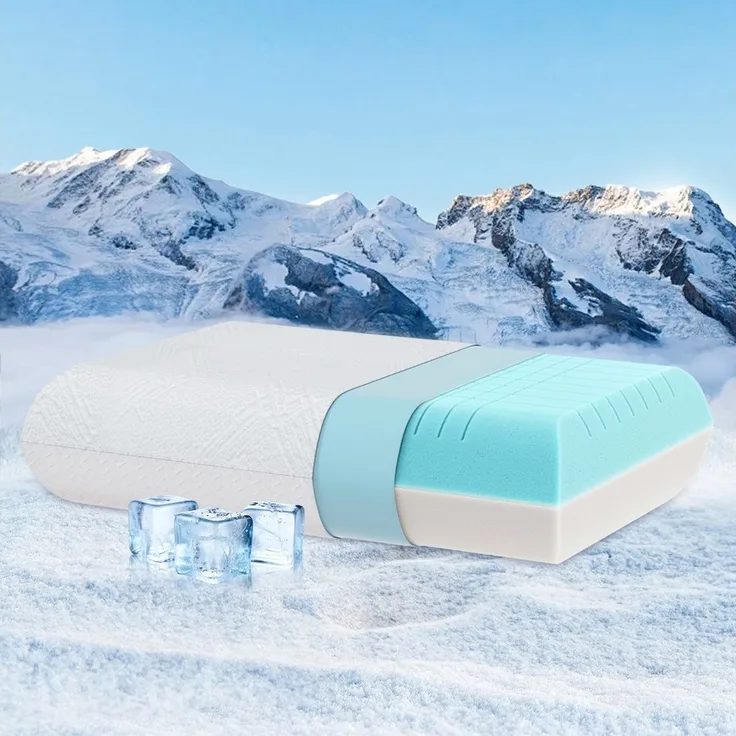 Elemuse Nackenstützkissen Sommer Kühlend Kopfkissen Gelschaumkopfkissen, Füllung: Gel Memory Schaum, Kopfkissenkern und Kopfkissenbezug, Doppelte Bezüge: Polymer-Eisseide, Orthopädisch, Kühlend, OEKO-TEX®