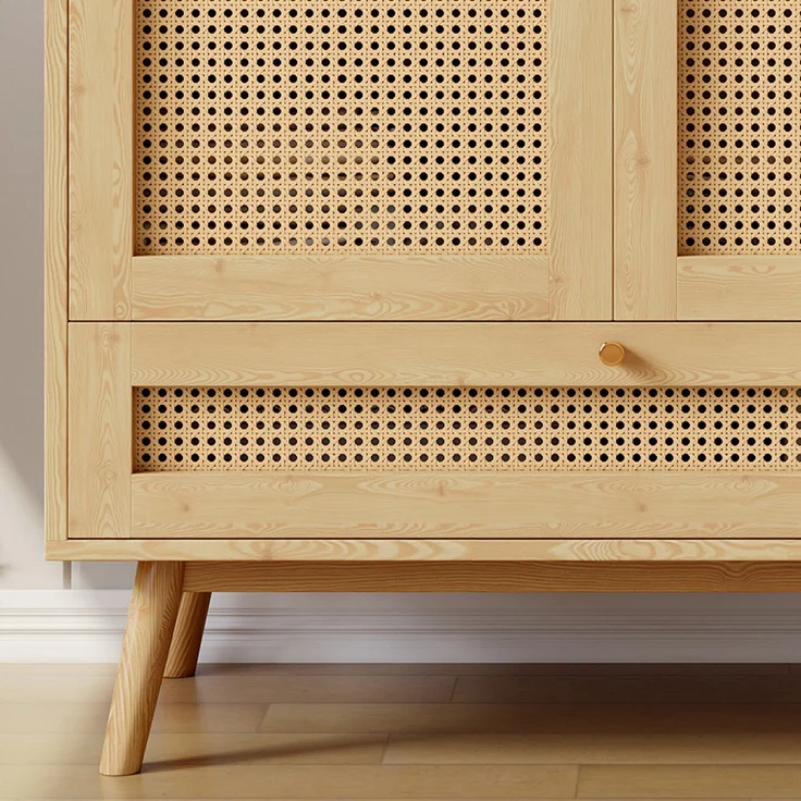 Abrihome Kleiderschrank mit 2 Türen, Rattan-Stange, Schlafzimmer, Beige, 183x145x90 cm – Bild 7