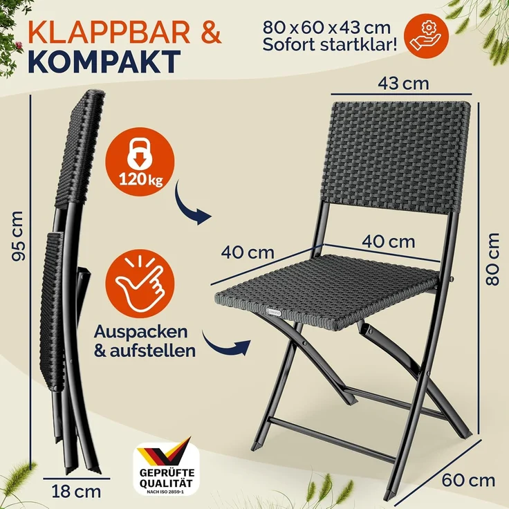 CASARIA® Polyrattan Klappstuhl Gartenstuhl Balkonstuhl klappbar 4er Set – Bild 3