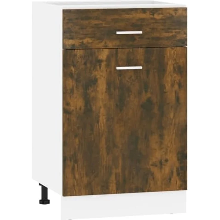 vidaXL Unterschrank, Küchenschrank mit Schublade 2 Fächern, Geschirrschrank für Küche, Küchenunterschrank Schrank Küchenmöbel, Räuchereiche – Bild 1