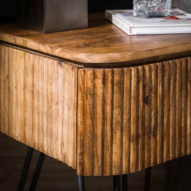 Nachttisch Vagula Mangoholz mit Metallgestell, modernes Wellen-Design, Natur, mit Schublade – Bild 2