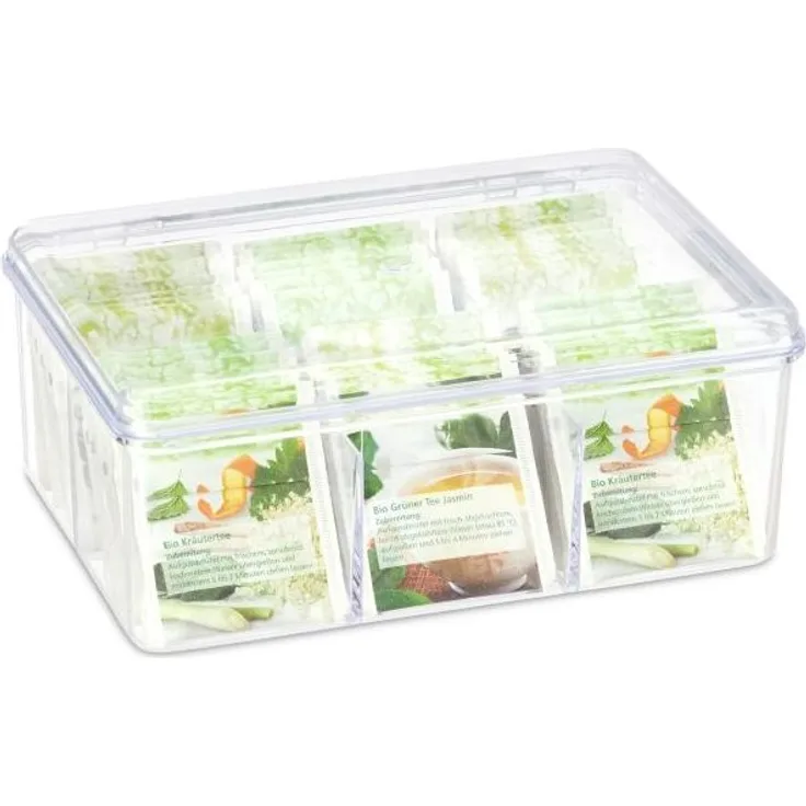 4 x Teebox transparent mit 6 Fächern 10031920