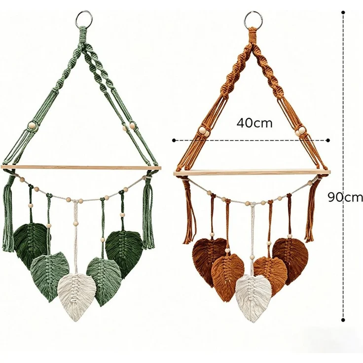 Mutig Wanddekoobjekt Makramee Holz Wandregal,Boho Hängeregal Wand Deko,Pflanzenregal (Hängeregal mit Baumwollseil für Boho Deko ( 40x90 cm) , Wandregal Holz Regal für Kinderzimmer Wohnzimmer Balkon Schlafzimmer), Makramee-Schweberegal handgefertigt für ... – Bild 2