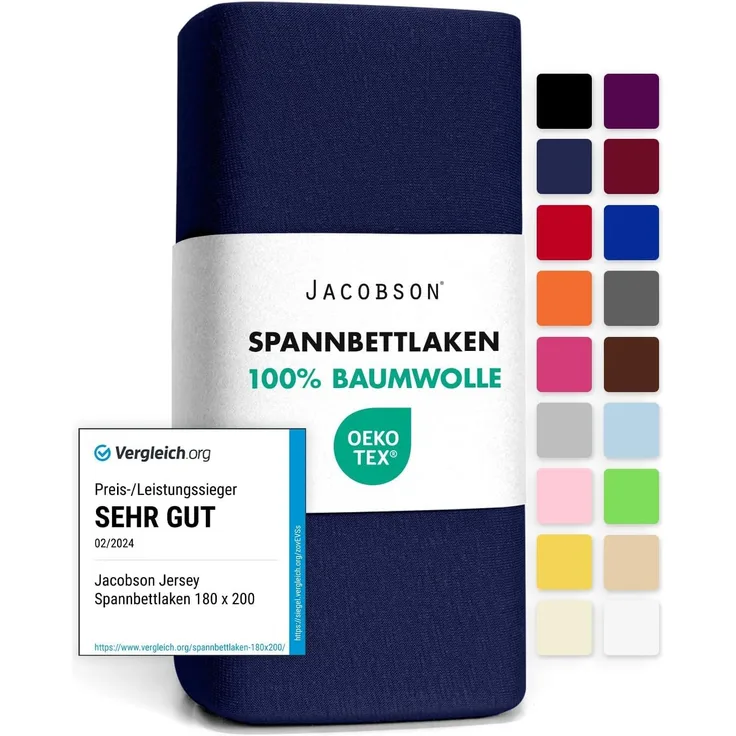 Jacobson Jersey Spannbettlaken Spannbetttuch Baumwolle Bettlaken (140x200-160x200 cm, Dunkelblau)