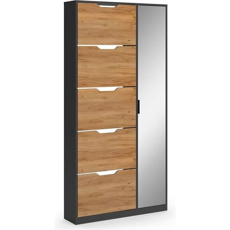 Schuhkipper Luca Anthrazit/Goldkraft Eiche 90 x 180.5 cm mit 5 Kippfächern & Spiegel Vicco – Bild 1