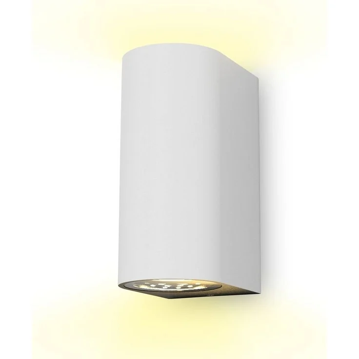 B. K. Licht - Wandlampe mit warmweißer Lichtfarbe, GU10 Fassung, je 5 Watt, 400 Lumen, Aussenlampe, Wandleuchte aussen, LED Strahler außen, Außenleuchte, Außenwandleuchten, 15,1 x 6,7 x 9,2 cm, Weiß – Bild 1