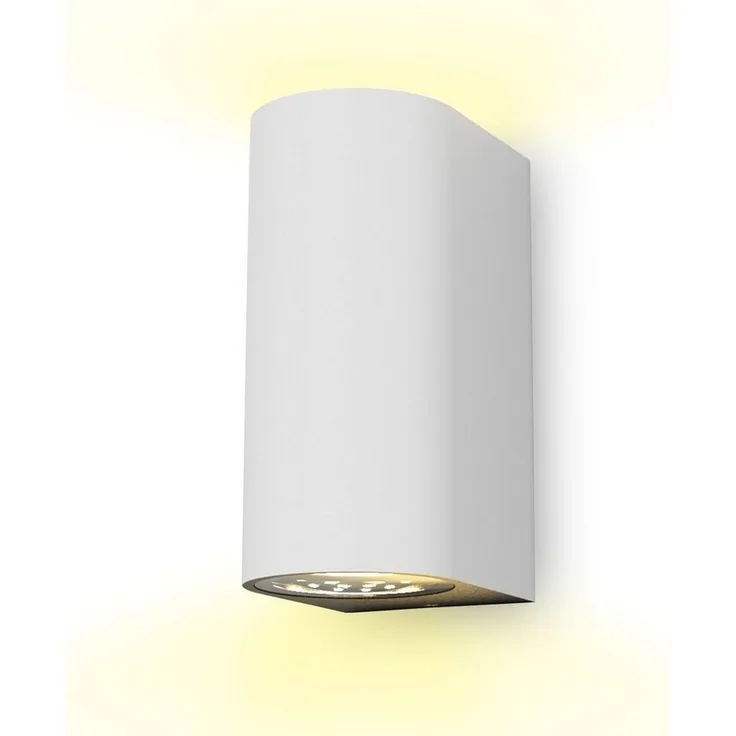 B. K. Licht - Wandlampe mit warmweißer Lichtfarbe, GU10 Fassung, je 5 Watt, 400 Lumen, Aussenlampe, Wandleuchte aussen, LED Strahler außen, Außenleuchte, Außenwandleuchten, 15,1 x 6,7 x 9,2 cm, Weiß