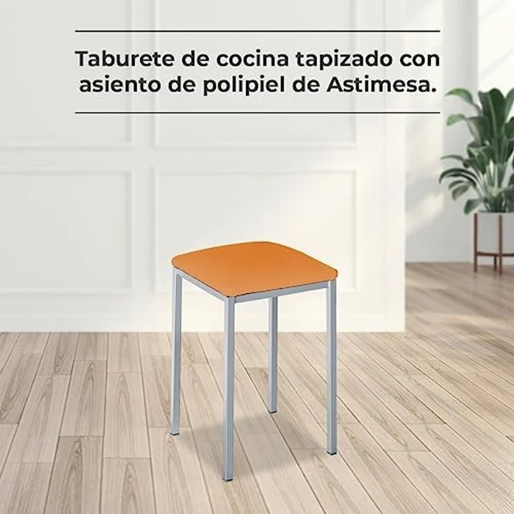 ASTIMESA - Gepolsterter Küchenhocker - Solide und Feste Struktur - Gestell Farbe Aluminium und Sitzfläche aus Kunstleder - Farbe des Sitzes: Orange, Lieferumfang: 2 Stück, Maße: 35 x 35 x 45 cm – Bild 2