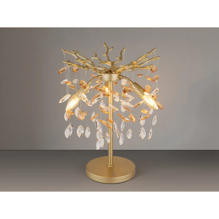 Ausgefallene LED Tischlampe Gold mit Glas Kristall 2-farbig, Höhe 50cm
