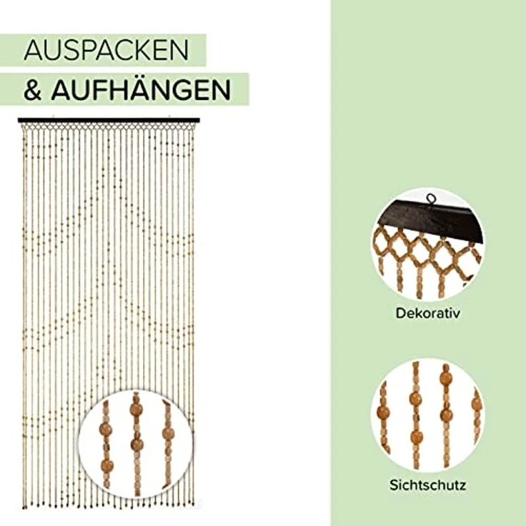 Kobolo Türvorhang Holzperlenvorhang Samara 90x200 cm, Türgardine Balkontür Insektenschu (1 St), Ösen, transparent – Bild 2