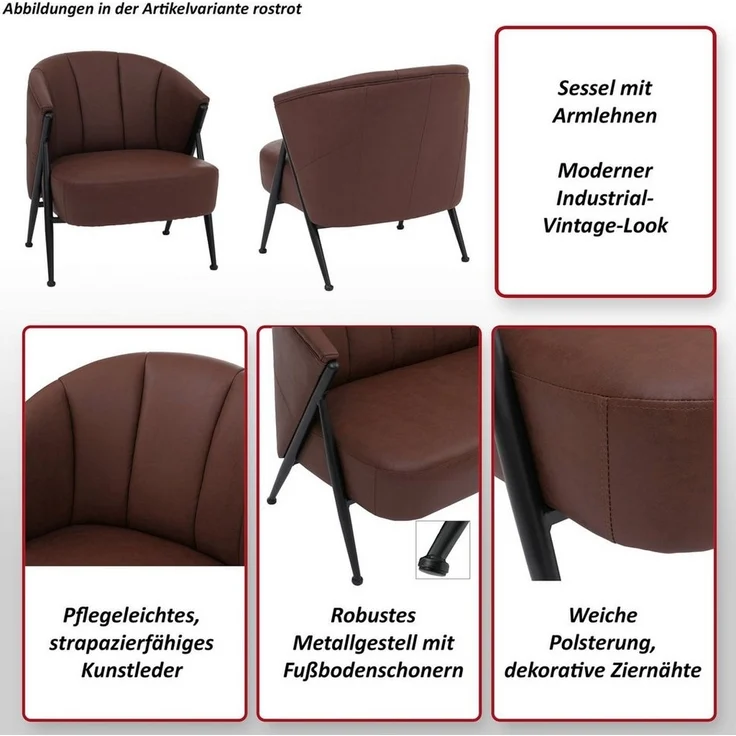 MCW Loungesessel MCW-P30-1, Moderner Industrial-Vintage-Look – Bild 3
