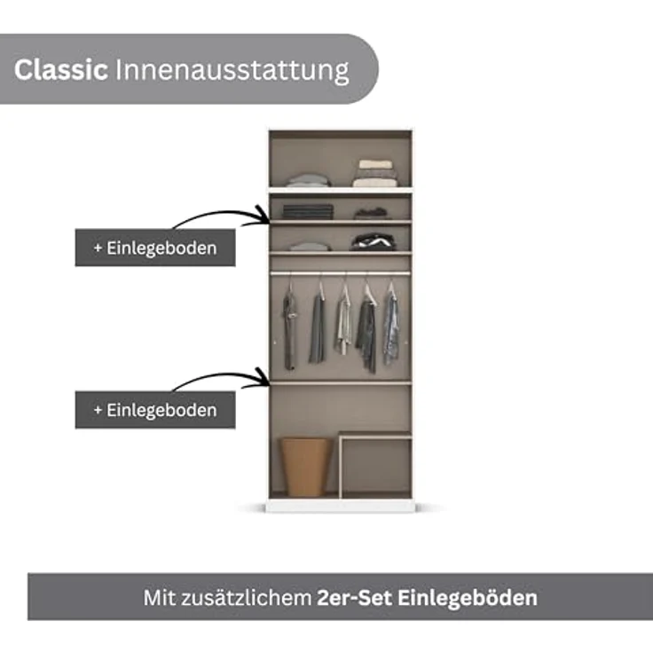 Rauch Möbel Lagoa, Kleiderschrank, Garderobe für Schlafzimmer, Kinderzimmer, Jugendzimmer 4-türig, 2 Schubladen, mit Zubehör Premium, Farbe Weiß /Grau metallic, Schwarz, Breite 91 – Bild 6
