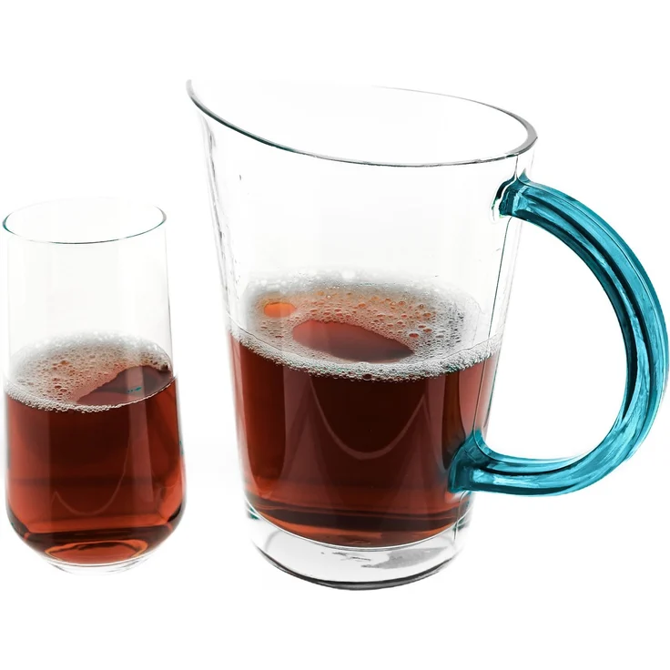 Karaffe mit Griff aus Glas, 1,3 Liter, 20x16 cm Transparent Glaskaraffe Blau – Bild 2