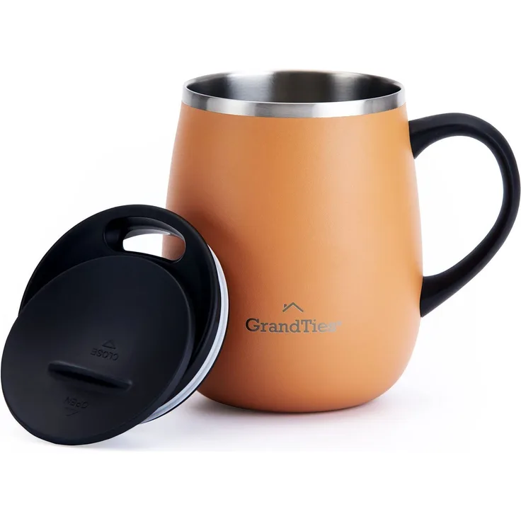 Grandties Thermo Kaffeebecher mit Griff - Schiebedeckel - 460 ml Coffee To Go Becher Kaffeebecher To Go | Doppelwand-Edelstahl Hält Getränke Warm & Kalt - Karotte