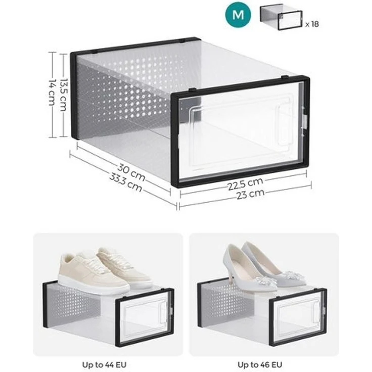 Songmics Schuhboxen 18er Set, Polypropylen Transparent/Schwarz – Bild 2