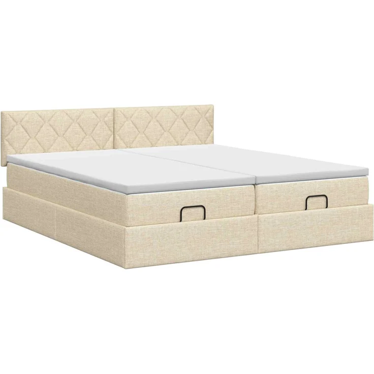 vidaXL Ottoman Bett mit Matratze mit Kopfteil 2 Stk. Creme Stoff 3456717 – Bild 8