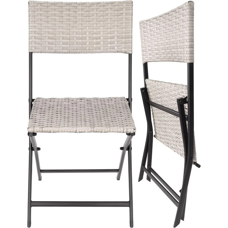BRUBAKER Campingstuhl Lugano - Polyrattan Klappstuhl wetterfest und robust (Balkonstuhl klappbar, 1 St), Camping Stuhl für Garten Balkon Terrasse - Gartenstuhl - Grau Beige – Bild 2