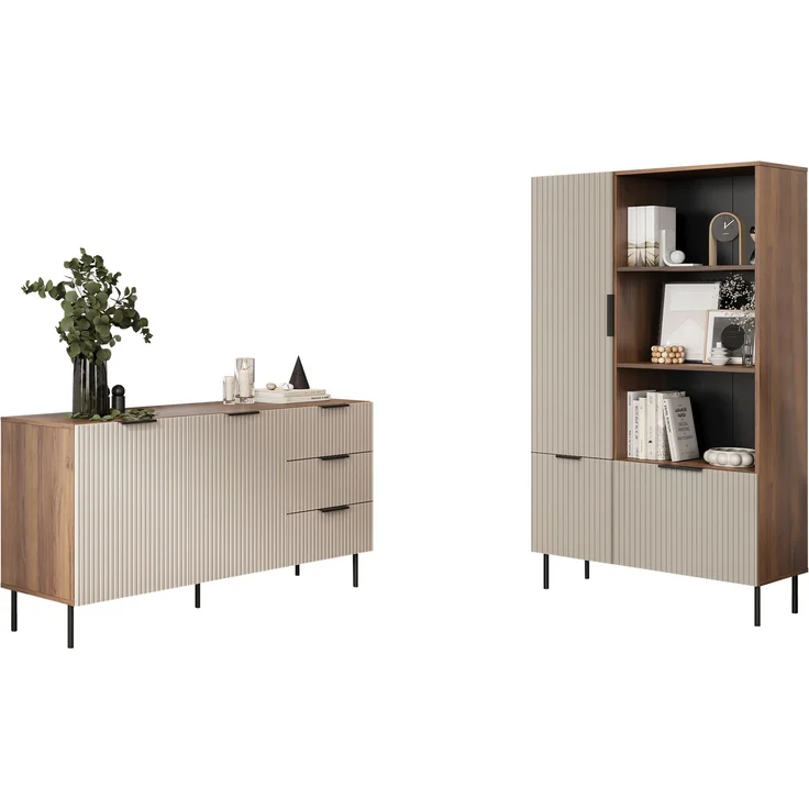 Wohnzimmer-Set Aocale II (Farbe: Nuss Warmia / Cashmere) – Bild 2