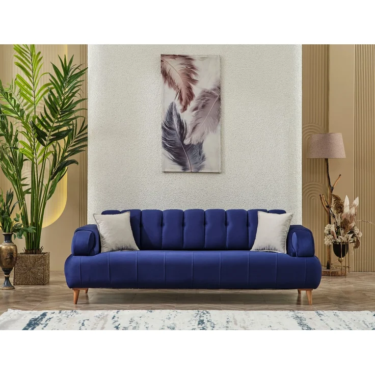 Sitzgruppe/Sofa Set - Wohnzimmergarnitur "Aluna" 3+3+1+1-Beige/Blau – Bild 4