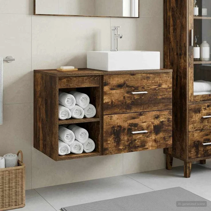 vidaXL Badezimmerschrank-Set 2 stk. Geräucherte Eiche 3403892 – Bild 1