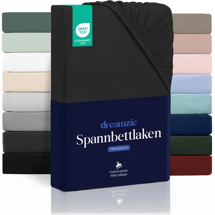 Dreamzie - Spannbettlaken 90x200 cm | Mikrofaser Weich – Für Dicke Matratzen – Oeko-Tex | Komfort, Atmungsaktivität, Pflegeleicht – Schwarz