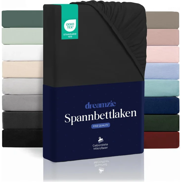 Dreamzie - Spannbettlaken 90x200 cm | Mikrofaser Weich – Für Dicke Matratzen – Oeko-Tex | Komfort, Atmungsaktivität, Pflegeleicht – Schwarz – Bild 1